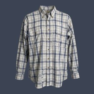 L.L. Bean Men's Navy and White Plaid Button Down Shirt, Size XL